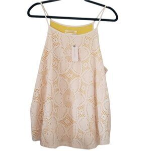 NWT Anthropologie Womens Tank Top Size L Lace Yellow Festival Summer Flowy Boho